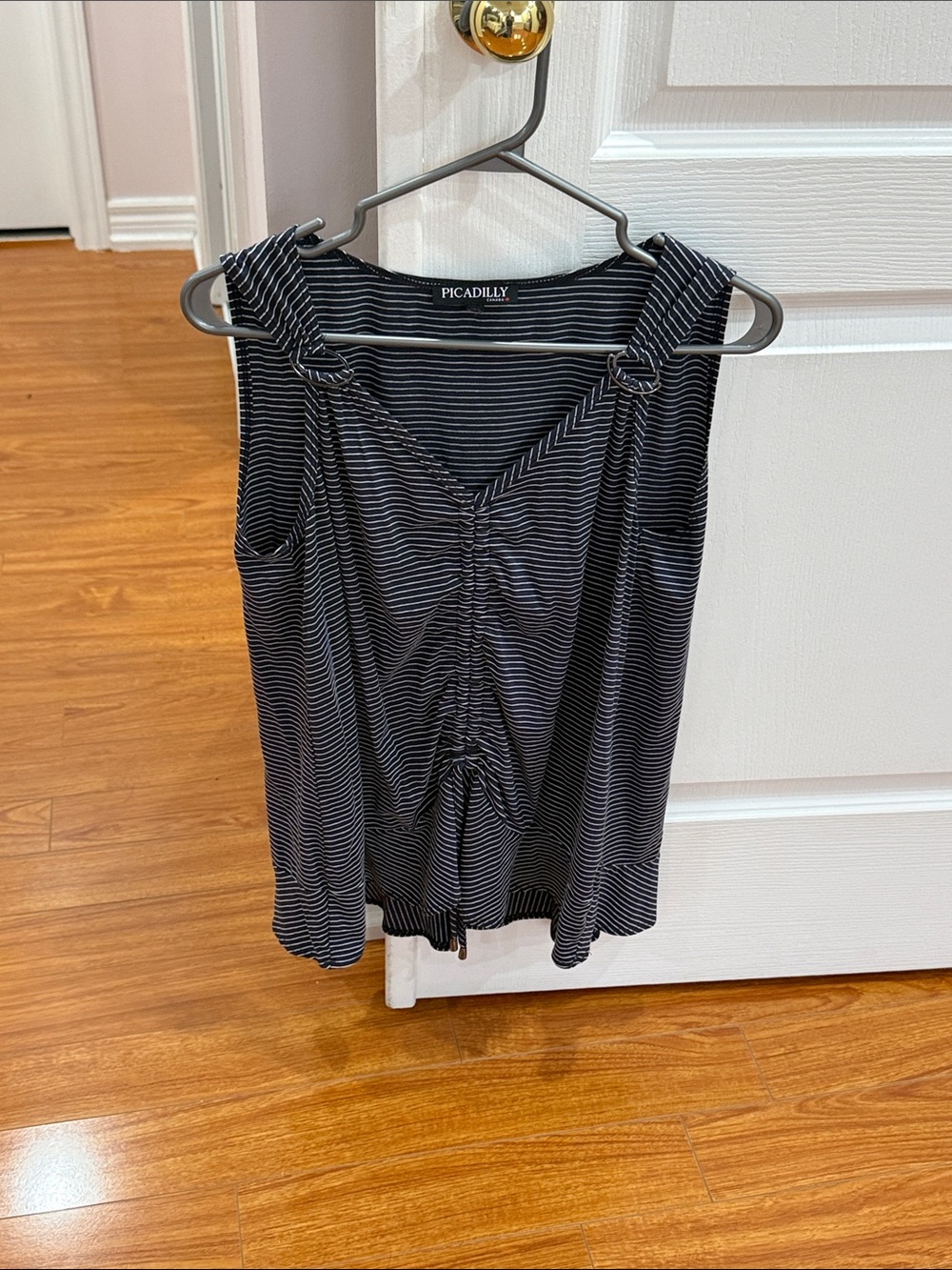 Picadilly Fashion Black and White Striped Knot-Shoulder Tank